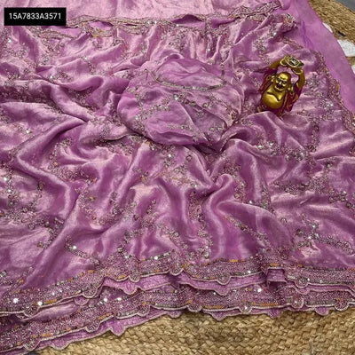 Trending Moss Sequence Saree - Multi Embroidery Party Wear with Running Blouse