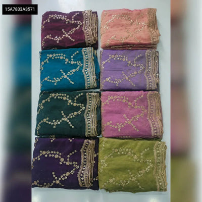 Trending Moss Sequence Saree - Multi Embroidery Party Wear with Running Blouse