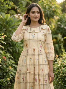 Trending Muslin Silk Kurti Dress - Gingham Print & Tiered Flair for Women
