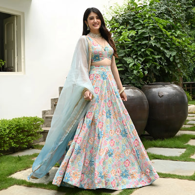 Trending Muslin Silk Lehenga Choli - Digital Print Wedding Wear for Women