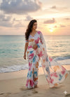 Trending Organza Saree - Handwork Floral Print for Festive & Spring