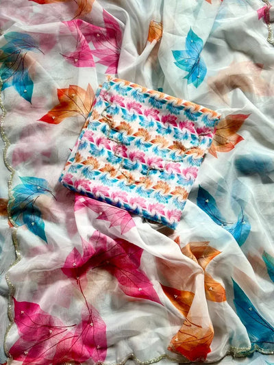 Trending Organza Saree - Handwork Floral Print for Festive & Spring