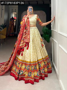 Trending Patola Print Tussar Silk Lehenga Choli for Festive Wear