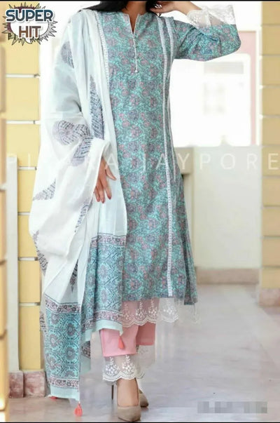 Trending Pista Green Reyon Cotton Suit - A-line Style for Women