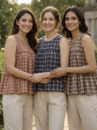 Trending Plaid Linen Cotton Set - Summer Comfort for Women