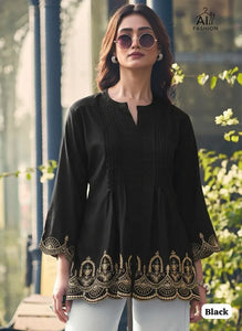 Trending Pleated Rayon Short Kurti - Elegant Embroidery for Women