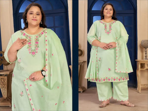 Trending Plus Size Cotton Suit - Embroidered Elegance for Women