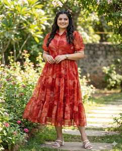 Trending Plus Size Floral Chinnon Frock - Summer Ethnic Wear for Women | Sizes 4XL-6XL