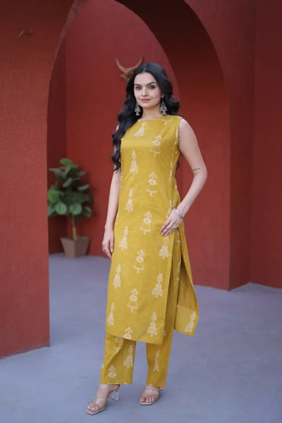 Trending Printed Cotton Kurti Set with Pockets for Women