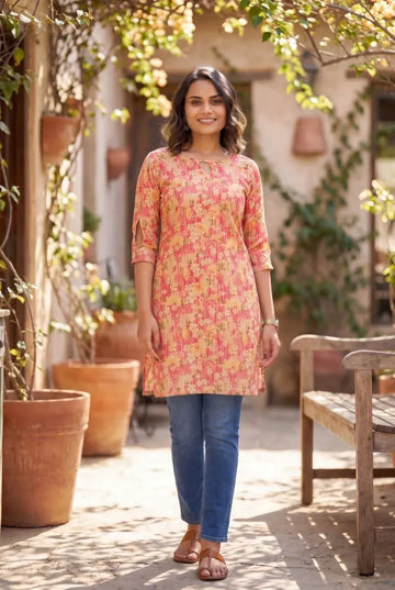 Trending Printed Silk Short Kurti Top for Women's Festive Prep