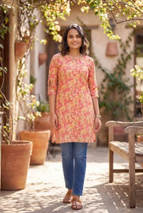Trending Printed Silk Short Kurti Top for Women's Festive Prep