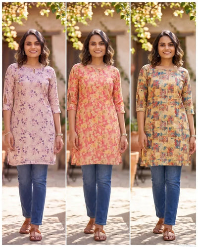 Trending Printed Silk Short Kurti Top for Women's Festive Prep