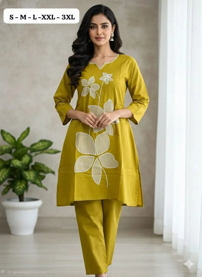 Trending Pure Cotton Co-Ord Set - Embroidered Kurti with Semi Plazzo for Women