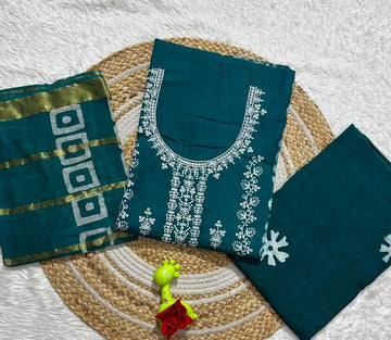 Trending Pure Cotton Dress Material - Elegant Embroidery Work for Festive & Party Wear