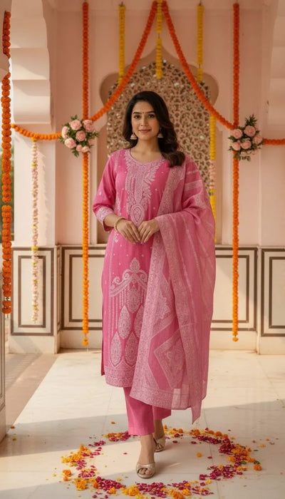 Trending Pure Cotton Suit Set - Jacquard Work Ethnic Wear for Women