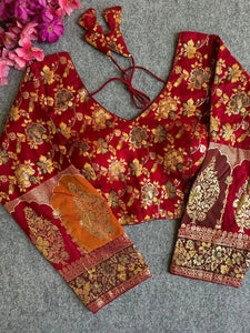 Trending Pure Dola Silk Saree Blouse - Elegant V-Neck Padded
