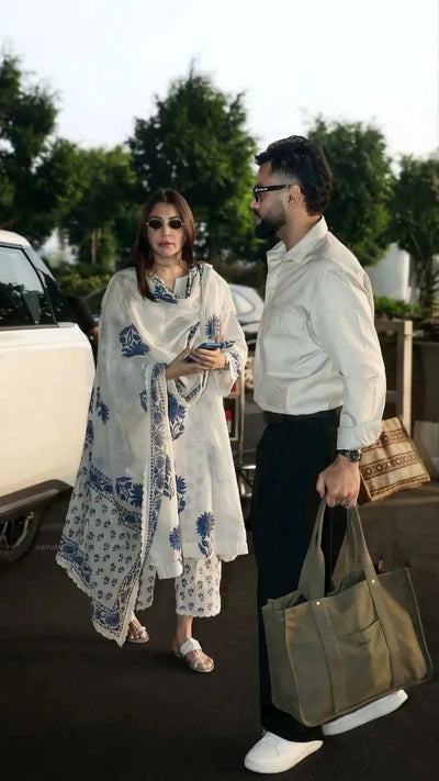 Trending Pure Jaipuri Cotton Suit Set - Floral Print with Dupatta & Bracelet for Women