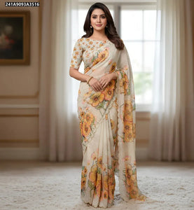 Trending Pure Organza Silk Saree - Digital Print & Sequin Embroidery for Party Wear