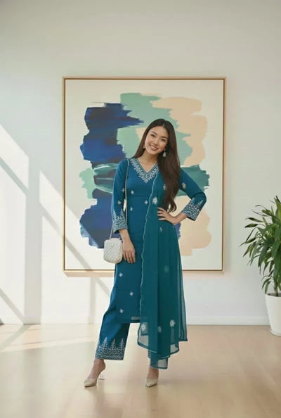 Trending Rayon Cotton Kurta Set - Elegant Embroidery for Women