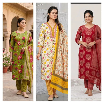 Trending Rayon Cotton Kurti Set - Festive Wear with Dupatta