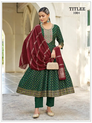 Trending Rayon Gown Set - Heavy Embroidery & Print for Festive Wear