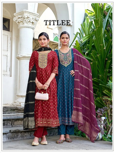 Trending Rayon Gown Set - Heavy Embroidery & Print for Festive Wear