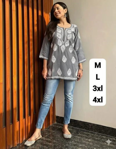 Trending Rayon Short Kurta - Chic Chikankari Embroidery for Women