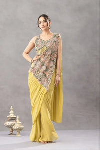 Trending Ready-to-Wear Drape Saree - Embroidered Chinon for Festive Occasions