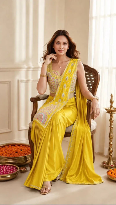 Trending Ready to Wear Saree - Crepe Silk with Embroidery for Festive Celebrations