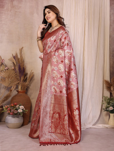Trending Red Cotton Spun Saree - Jacquard Zari Weaving for Festive Wear