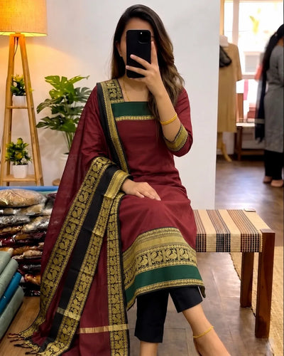 Trending Red Kanchi Cotton Kurta Set - Festive Wear with Dupatta | Sizes S-3XL
