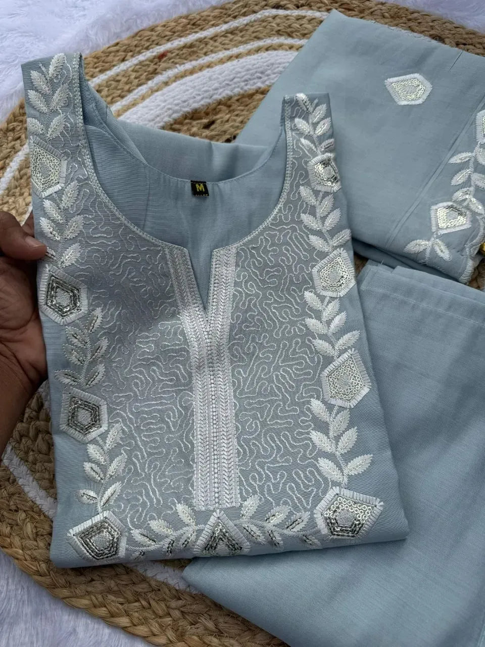 Premium Roman Silk Kurti Set with Embroidery