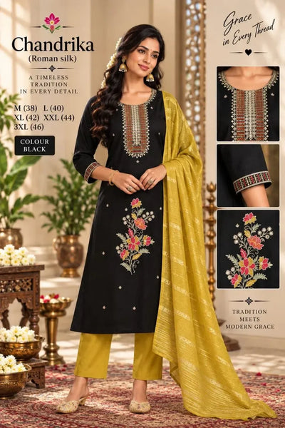 Trending Roman Silk Suit Set - Festive Wear Fusion Suit with Dupatta