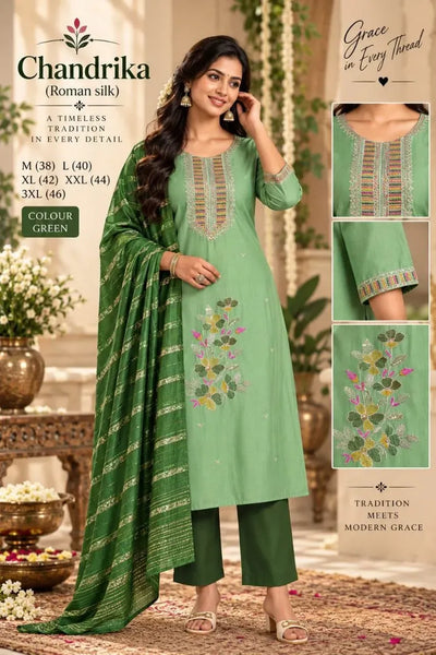 Trending Roman Silk Suit Set - Festive Wear Fusion Suit with Dupatta