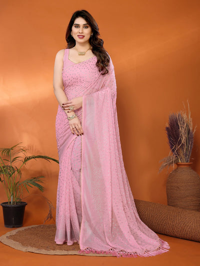 Trending Rose Georgette Saree - Designer Foil Work for Women