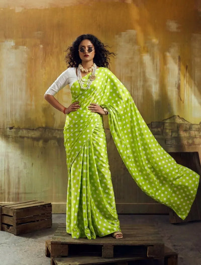 Trending Satin Polka Dot Saree - Smooth Drape & Style for Women