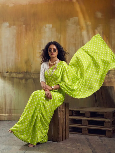 Trending Satin Polka Dot Saree - Smooth Drape & Style for Women