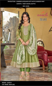 Trending Shimmer Jacquard Kurti Set - Elegant Festive Wear with Digital Dupatta for Women