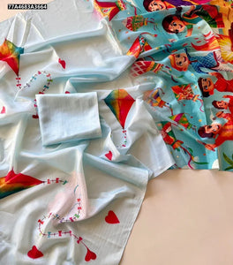 Trending Shinon Saree - Kites Print for Festive Occasions