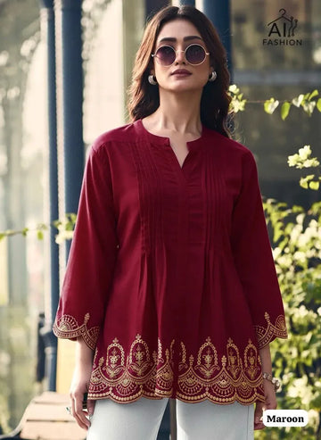 Trending Short Kurti - Elegant Pleated Rayon Design for Women