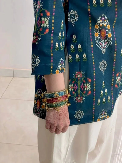 Trending Short Kurti Set - Maslin Digital Print with Embroidered Plazzo for Women