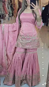 Exclusive Neutral Silk Sharara Set with Heavy Embroidery and Full Flair Plazo
