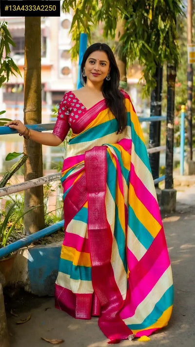 Trending Soft Cotton Crape Saree - Zari Woven Chex & Pattu Border for Festive Wear