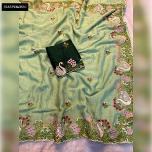 Trending Soft Crunchy Saree - Multi Embroidered with Rangoli Blouse