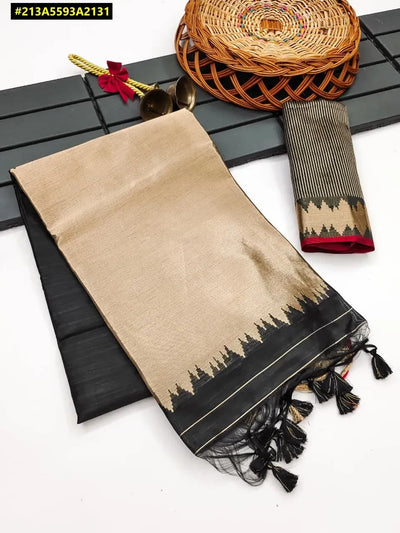 Trending Soft Khadi Silk Saree - Zari Temple Border for Women