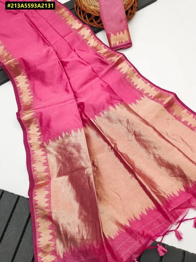 Trending Soft Khadi Silk Saree - Zari Temple Border for Women