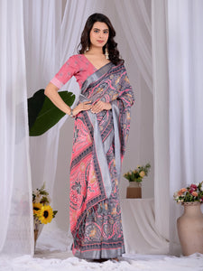 Trending Soft Linen Cotton Saree - Fancy Printed Design for Women