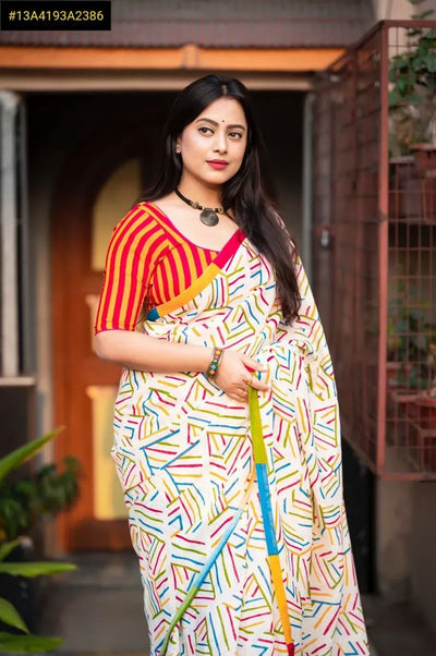 Trending Soft Linen Saree - Geometric Design for Women | Spring