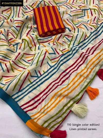 Trending Soft Linen Saree - Geometric Design for Women | Spring