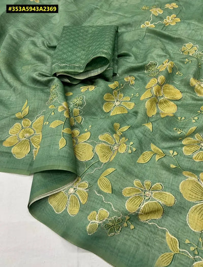 Trending Soft Spun Cotton Slub Saree - Ikkat Style Print with Mirror Work for Spring Festivals